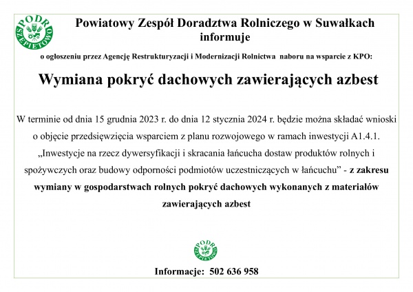 Wymiana pokryć dachowych zawierających azbest